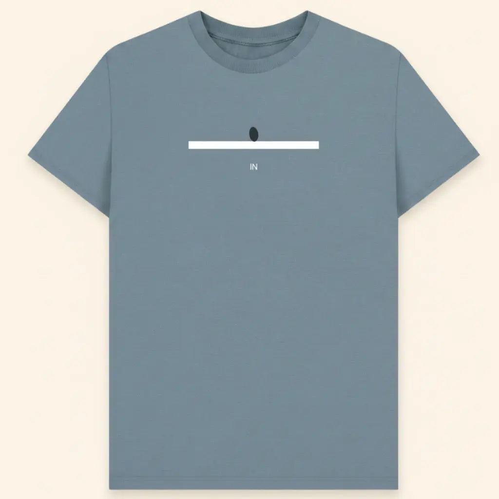 Blue t-shirt with a minimalistic design on a beige background