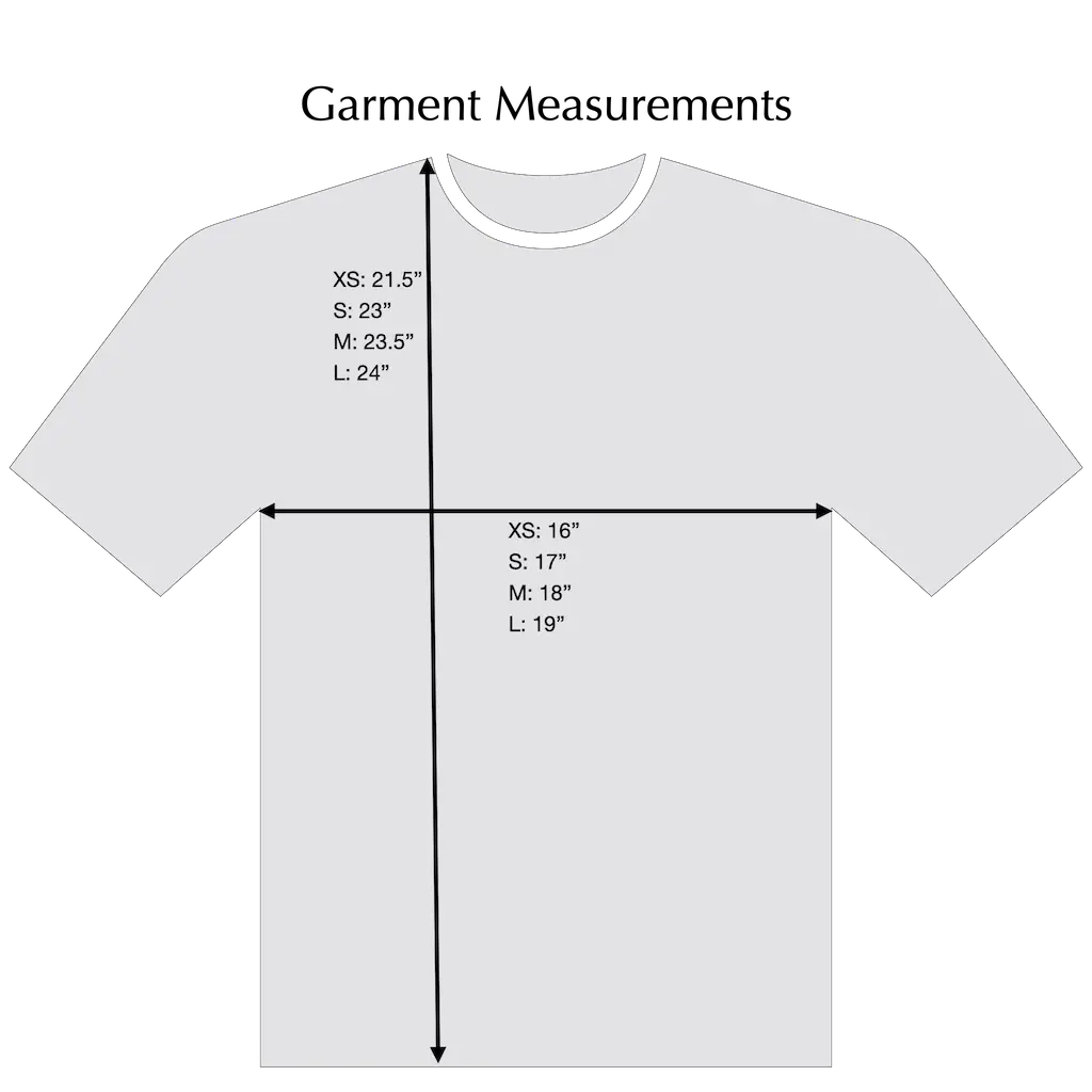 Diagram showing garment measurements in inches on a white background