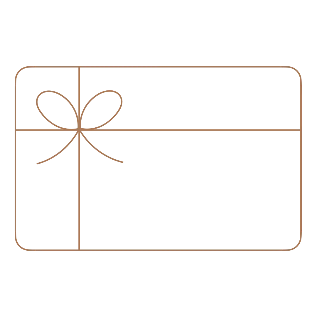 An e-gift card with a simple design, featuring a rectangular brown card with a decorative bow on top.