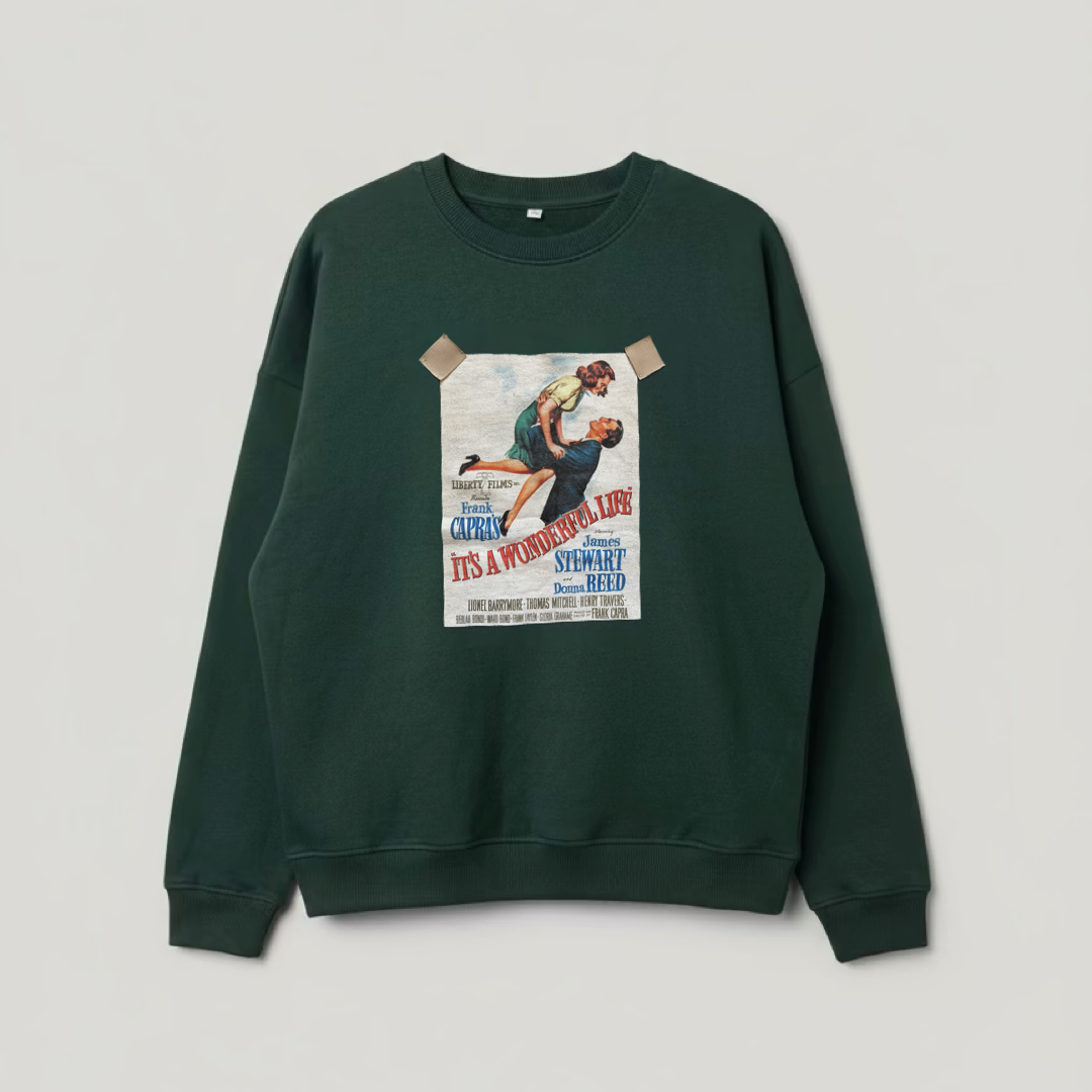 Evergreen sweatshirt with graphic print featuring the poster of the film It's a Wonderful Life