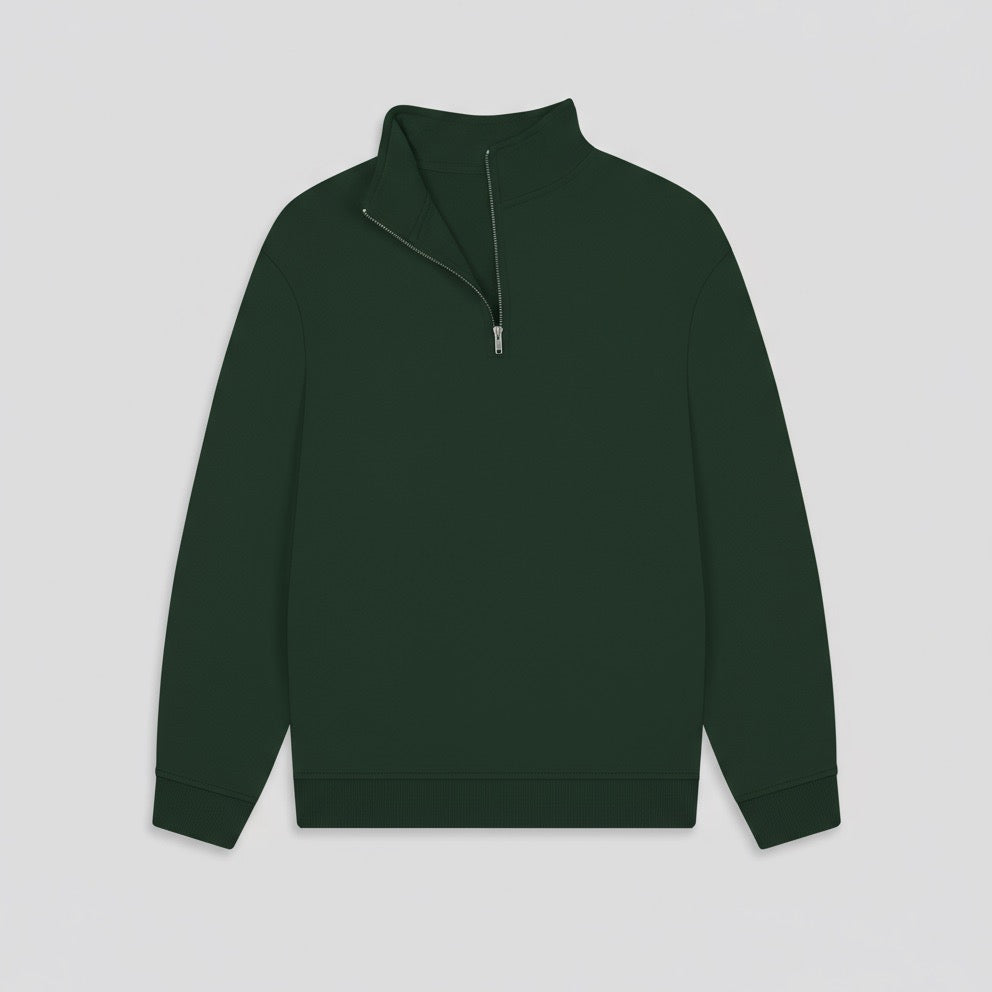 Green half-zip sweatshirt on a light gray background