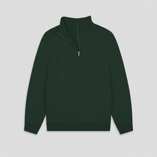 Green half-zip sweatshirt on a light gray background