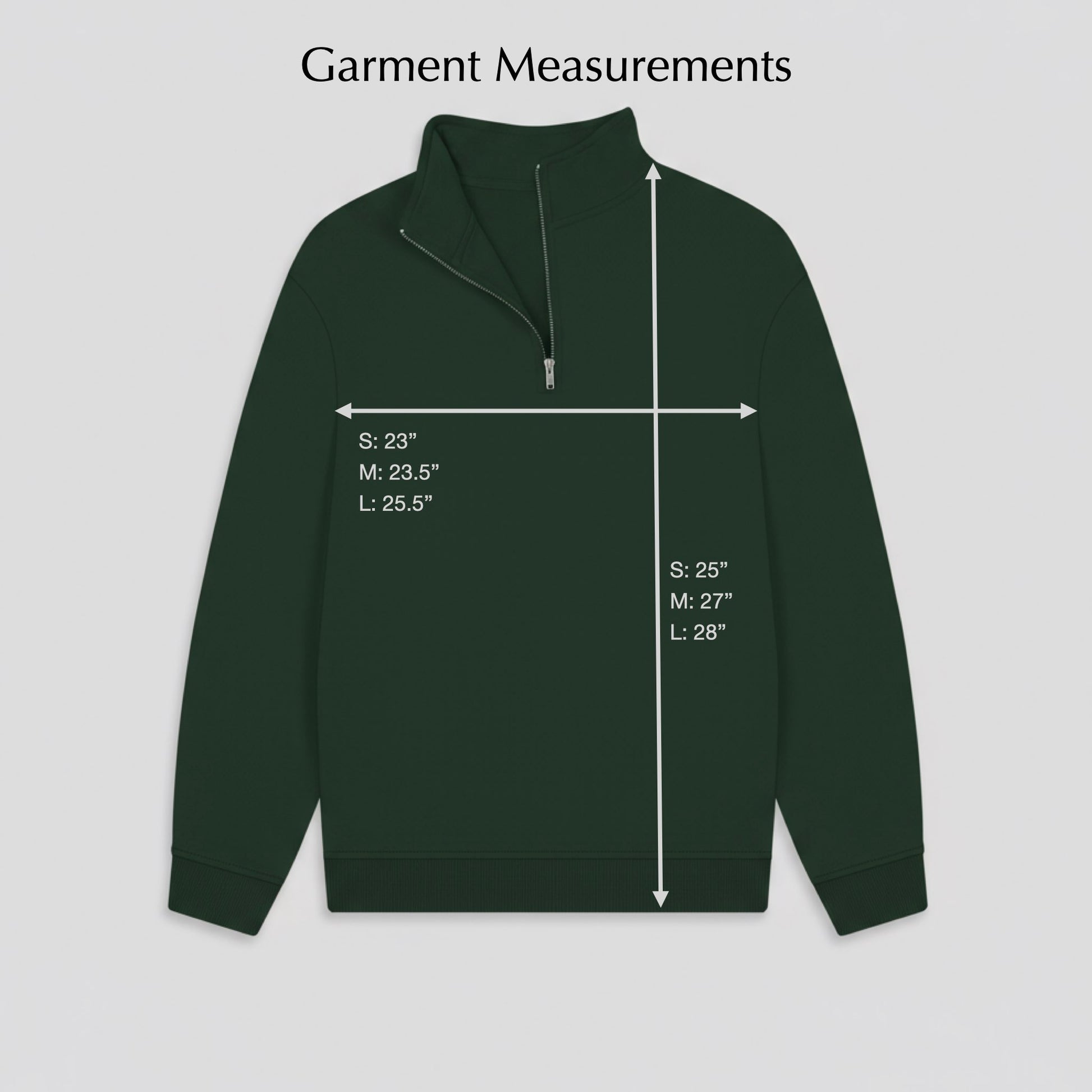 Green sweatshirt with measurement markings on a gray background