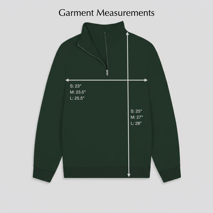 Green sweatshirt with measurement markings on a gray background