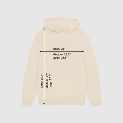 Beige hoodie with size measurement marks