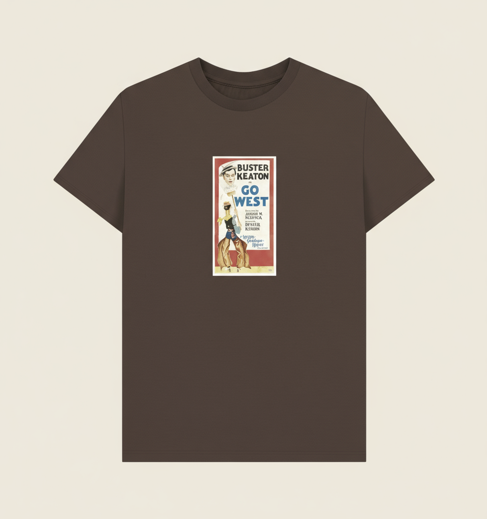 chocolate brown t-shirt printed with buster keaton movie poster
