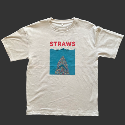 oat cream t-shirt with 'STRAWS' graphic design on the chest
