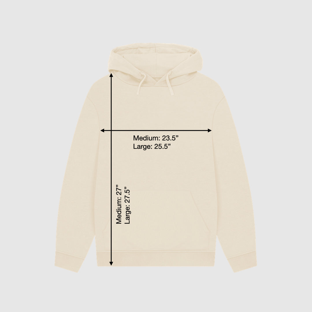 Oat hoodie with size measurements