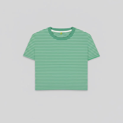 Green striped t-shirt on a light gray background